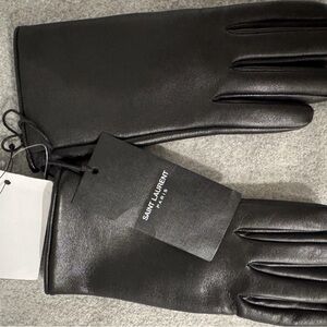 Saint Laurent Women's Elegant Black Leather Gloves